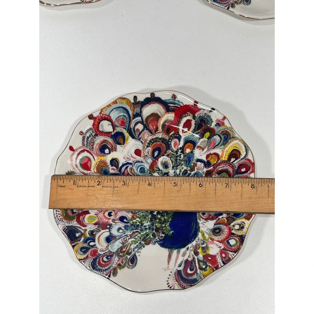 Anthropologie Starla M Halfmann Peacock White Scalloped Side Plates Set of 3